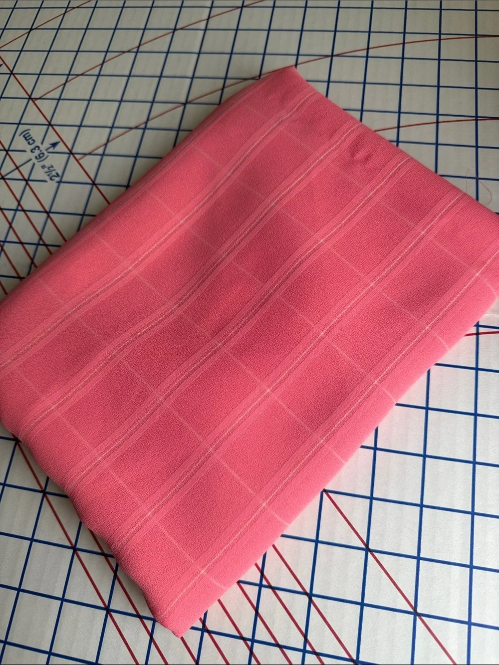 Vintage 1980s Coral Pink Windowpane Plaid Lightweight Drapey Fabric 2 Yards
